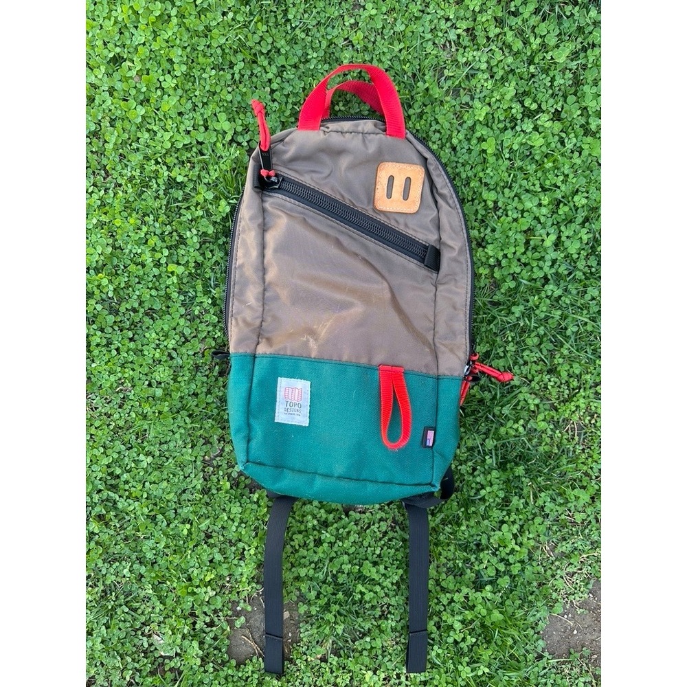 Topo Designs Trip Backpack Brown Green Colorblock Hiking Travel Daypack Light - Picture 2 of 6